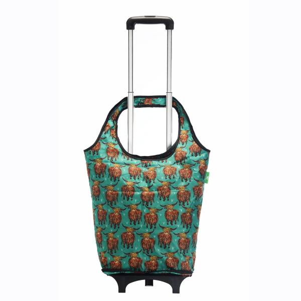 AW02 Teal Highland Cow Lightweight Shopping Trolley
