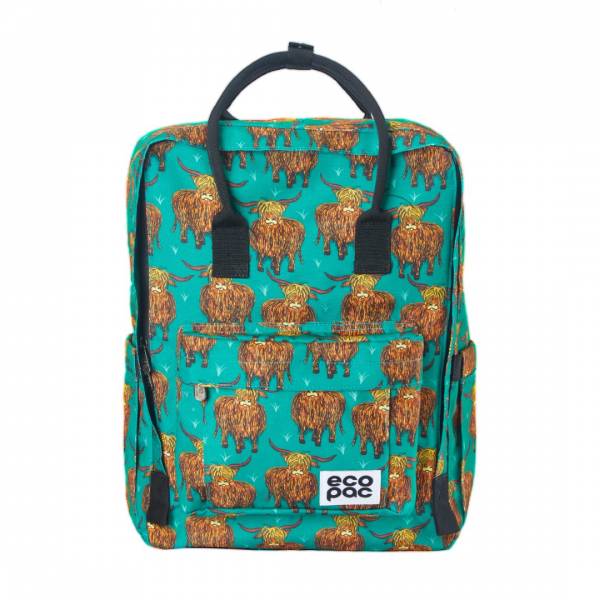 FB2-26 Teal Highland Cow Top Handle Backpack