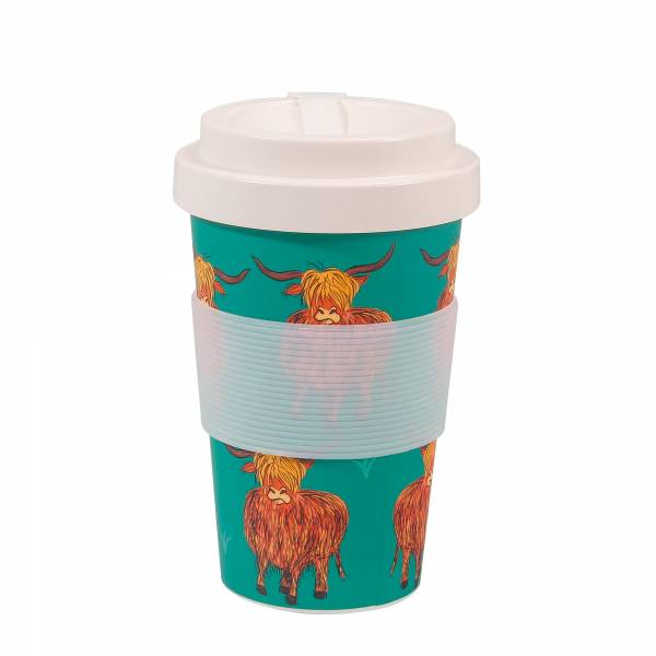 NR26 Teal Highland Cow Recycled Travel Cup