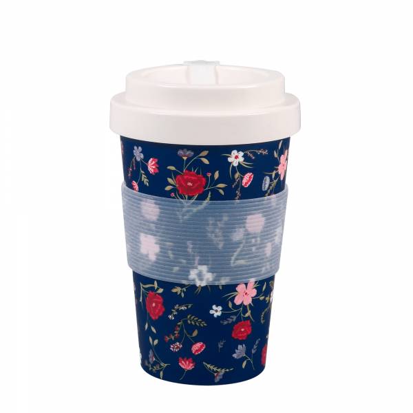 NR61 Navy Floral Recycled Travel Cup