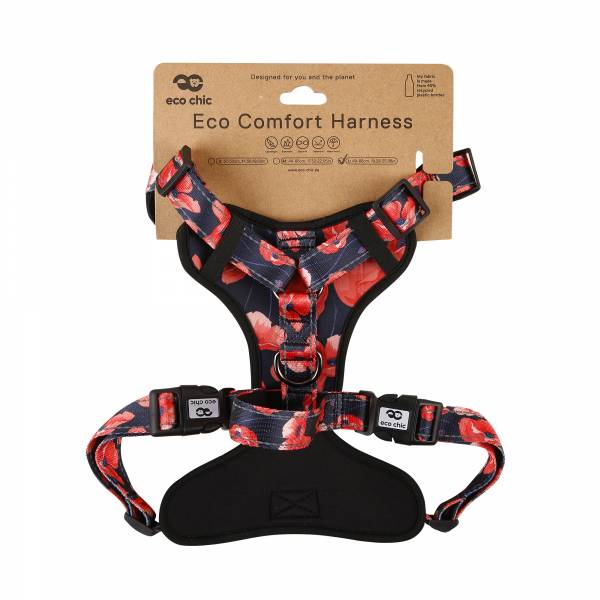 PH56 Navy Poppies Dog Harness Large 49-66cm,19.29-25.98in