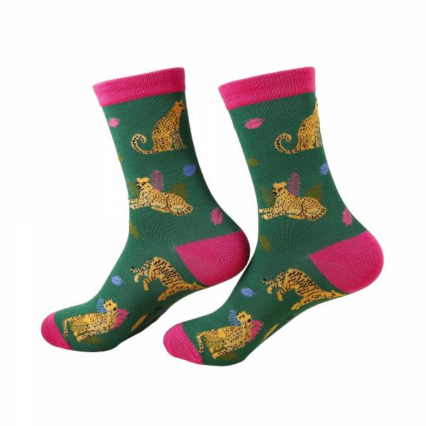 SK92 Green Big Cat Bamboo Sock 4-8